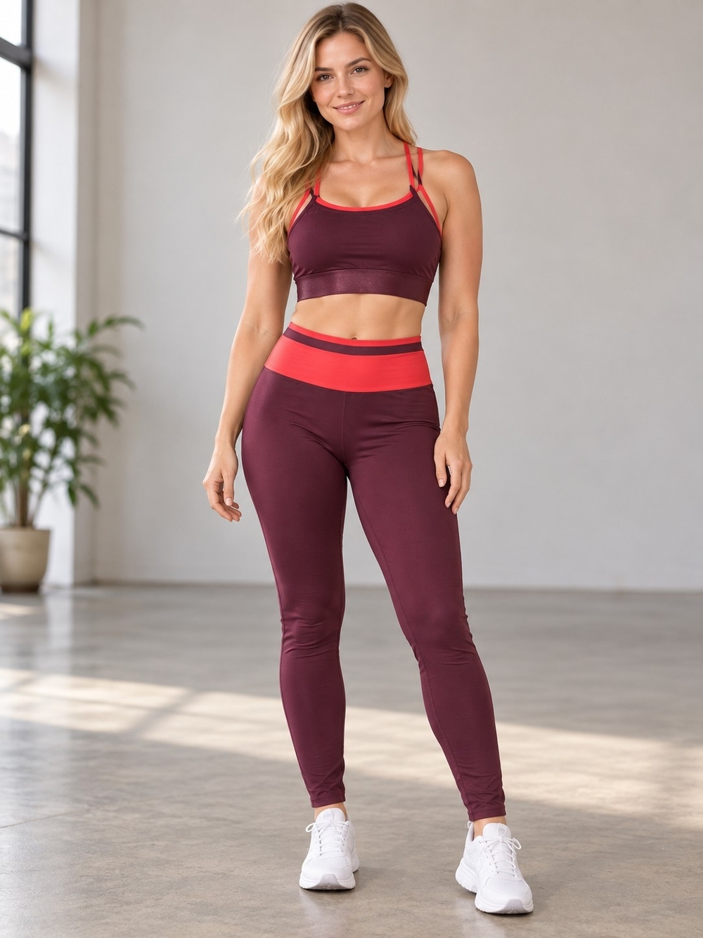 Fabletics Burgundy & Red 2-Piece Athletic Set Size Medium
